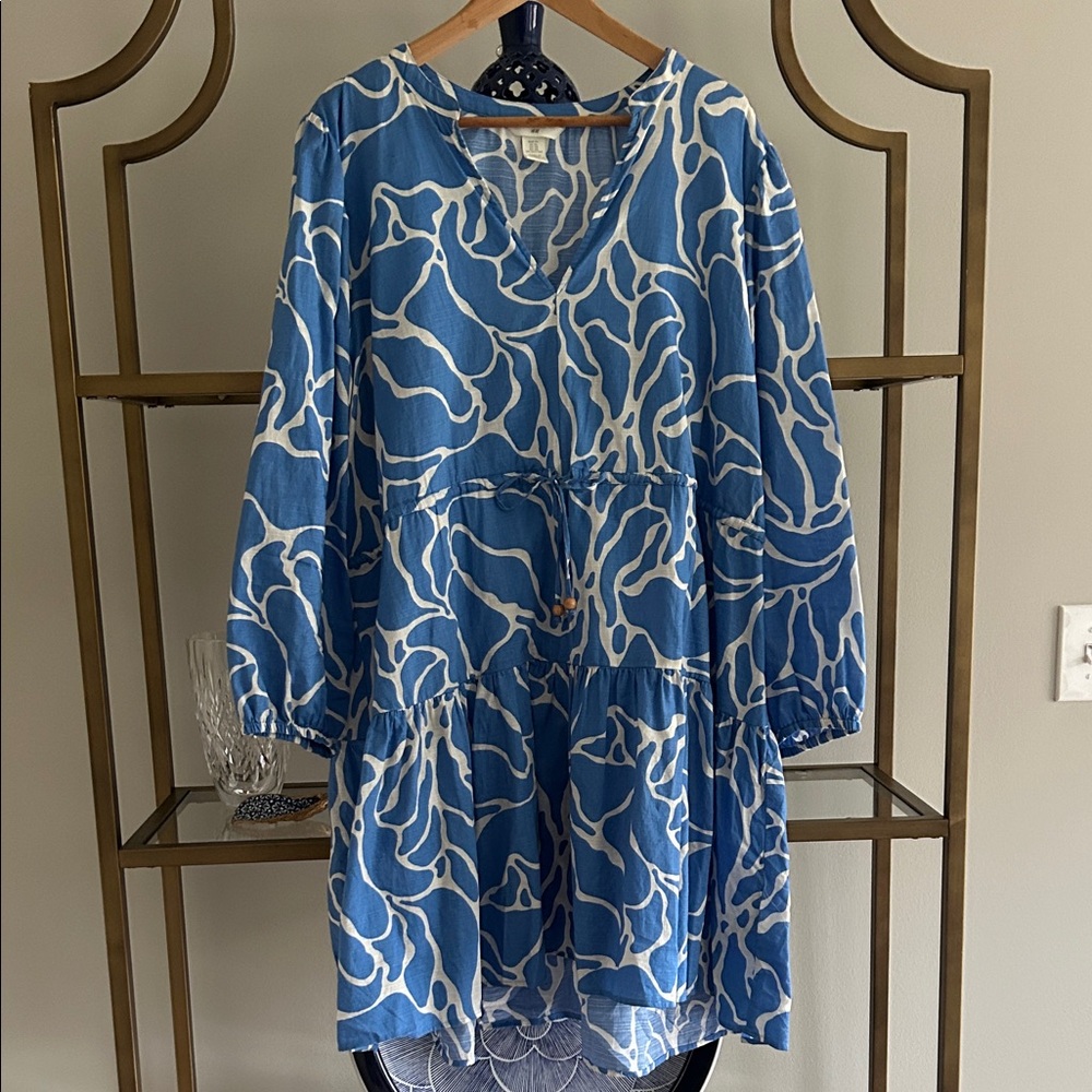 H&M Blue & White Abstract Floral Dress